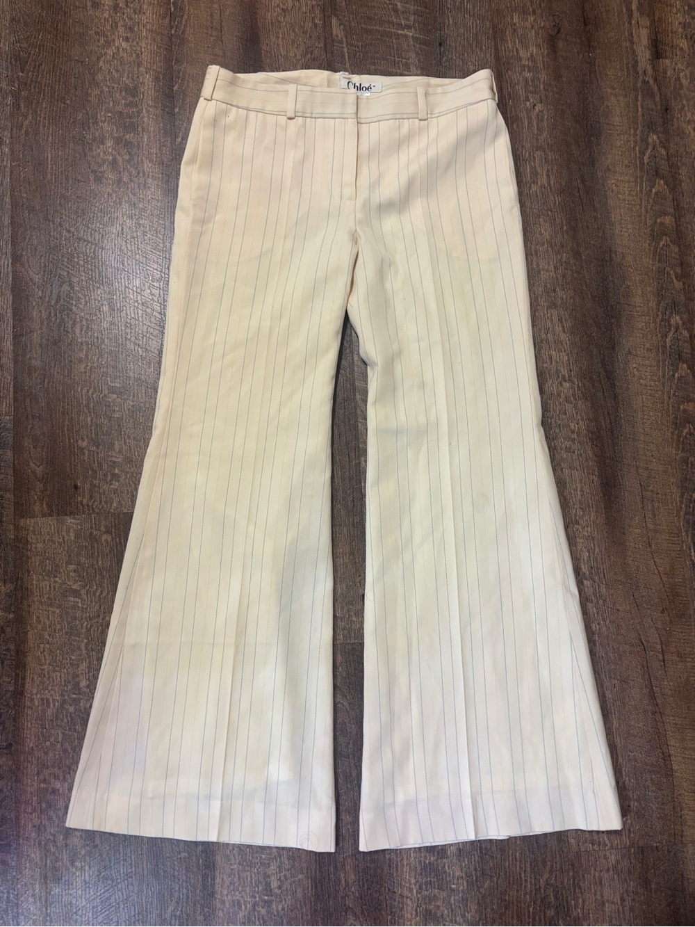 Vintage Chloé Cream Wool Pinstripe Trousers